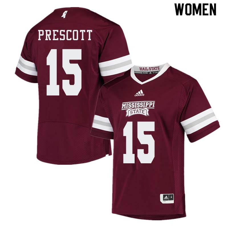 Women #15 Dak Prescott Mississippi State Bulldogs College Football Jerseys Sale-Maroon